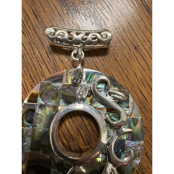 Abalone Removable Ornate Donut Pendant Silver Tone Vintage For Necklace - Picture 5 of 8